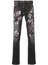 Philipp Plein Embroidered Money Pattern Jeans In Grey