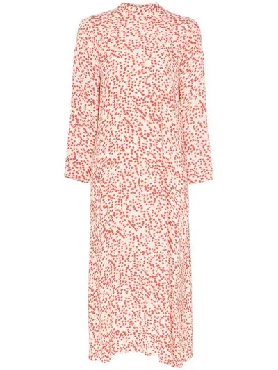 Ganni Goldstone Floral Print Crepe Dress In White