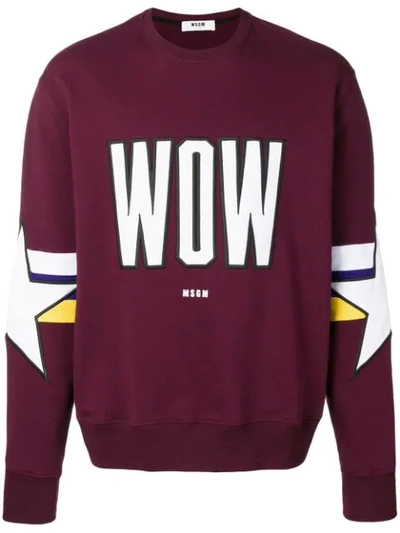 Msgm Wow Embroidered Sweatshirt In Red
