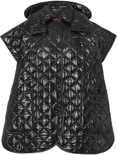 Burberry Detachable Hood Diamond Quilted Cape In Black