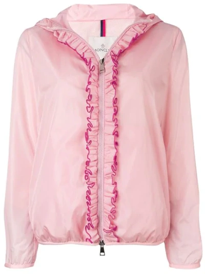 Moncler Ruffled Trim Hooded Jacket In Pink | ModeSens