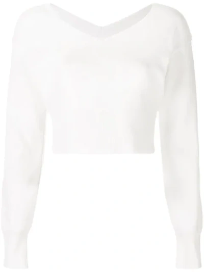 Le Ciel Bleu V Neck Knitted Top In White