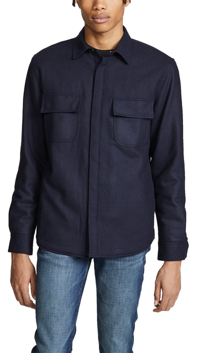 Frame Long Sleeve Quilted Shirt Jacket In Navy