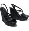 Alice And Olivia Tenley Raffia & Leather Slingback Platform Wedge Sandals In Black