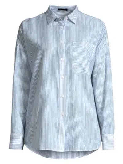 Atm Anthony Thomas Melillo Railroad Stripe Cotton Button-down Shirt In Indigo White