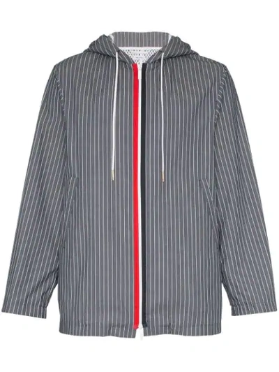 Thom Browne Stripe Print Hooded Cotton Jacket In Blue