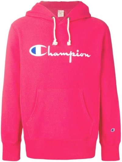 Champion Embroidered Logo Hoodie In Red