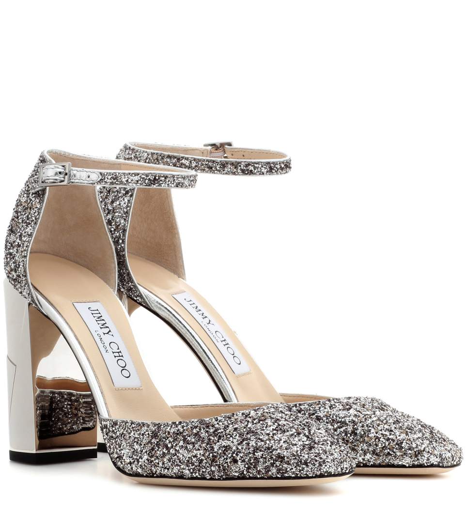 glitter block heel pumps