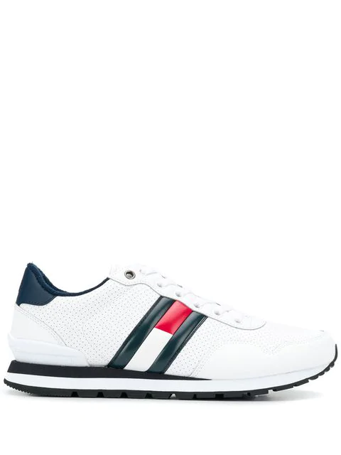 tommy hilfiger corporate logo leather trainers in white