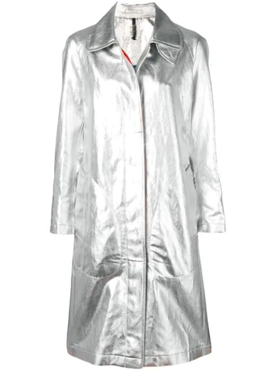 Santoni Metallic Trench Coat In Silver