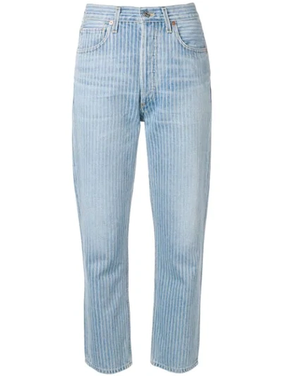 Citizens Of Humanity Striped Cropped Jeans In Blue