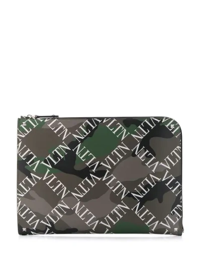 Valentino Garavani Vltn Camouflage Logo Grid Clutch In Green