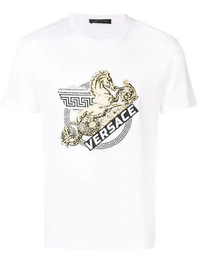 Versace T-shirt Mit Logo-stickerei In White