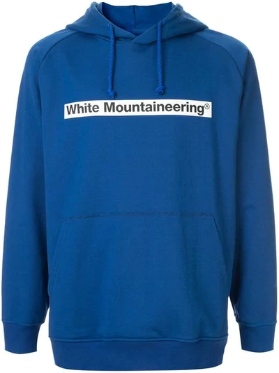 White Mountaineering Logo Patch Drawstring Hoodie In Blue