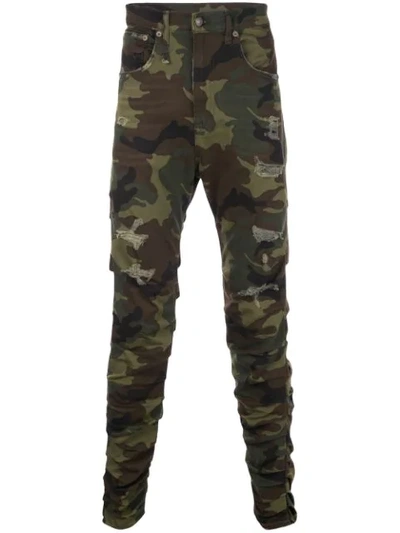 R13 Men's Gathered Camo Skinny Trousers In Green