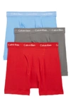 Calvin Klein 3-pack Boxer Briefs In Grey Sky/ Provence/ Red