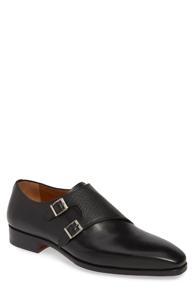 Magnanni Ezra Double Monk Strap Shoe In Taupe Leather