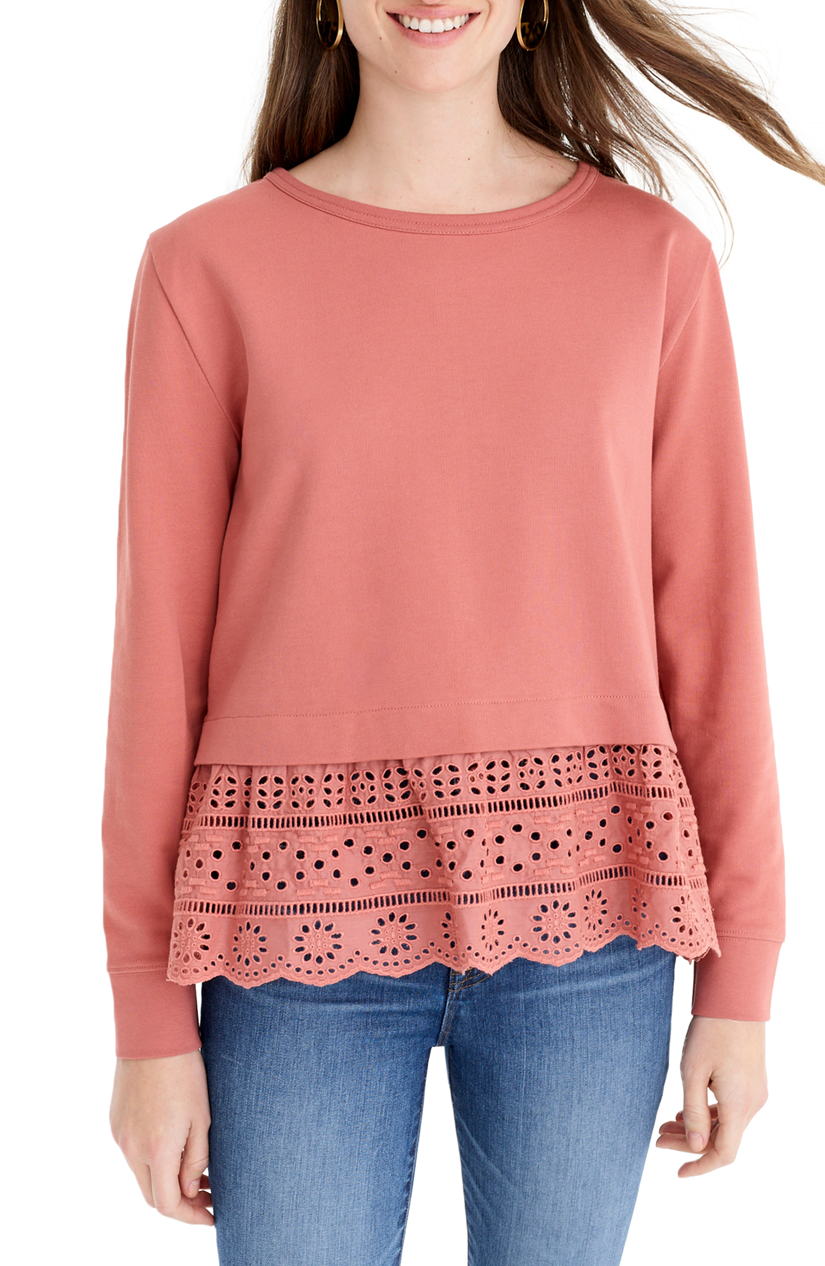 j crew eyelet hem sweatshirt