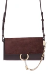 Chloé Mini Faye Suede & Leather Wallet On A Chain In Carbon Brown