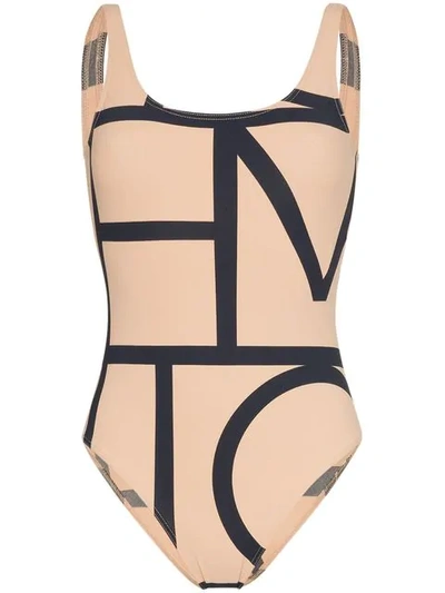 Totême Nude And Black Positano Monogram Swimsuit In Neutrals