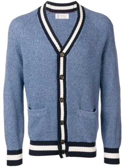 Brunello Cucinelli Contrast Trim Cardigan In Blue