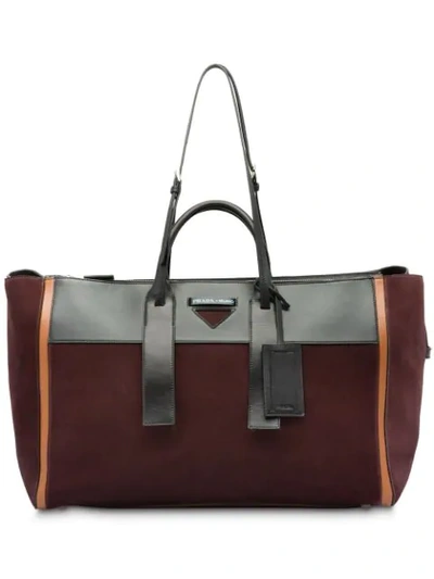 Prada Suede And Calf Leather Travel Bag In Brown