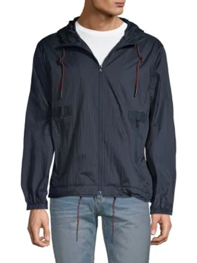 Andrew Marc Full-zip Hooded Jacket In Navy