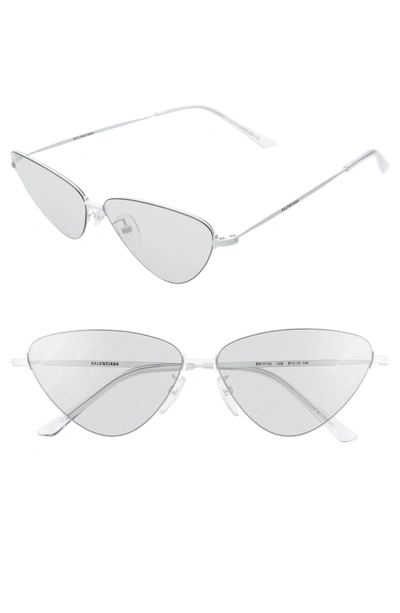 Balenciaga 61mm Cat Eye Sunglasses In Shiny Solid White/ Grey