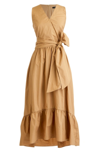 Jcrew Faux Wrap Cotton Poplin Dress In Camel | ModeSens