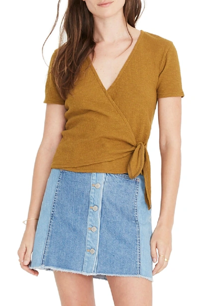 Madewell Texture & Thread Wrap Top In Distant Olive