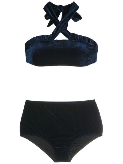Adriana Degreas Velvet Hot Pants Bikini Top In Blue