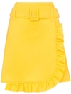 Prada Belted Frill Trim Wrap Skirt In Yellow