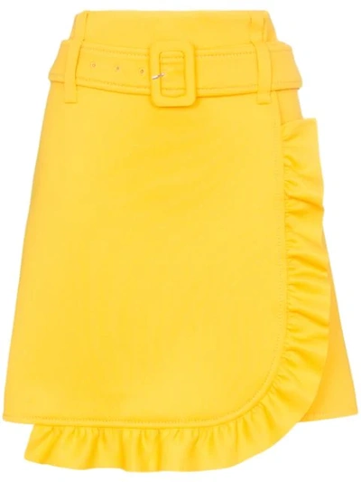 Prada Belted Frill Trim Wrap Skirt In Yellow