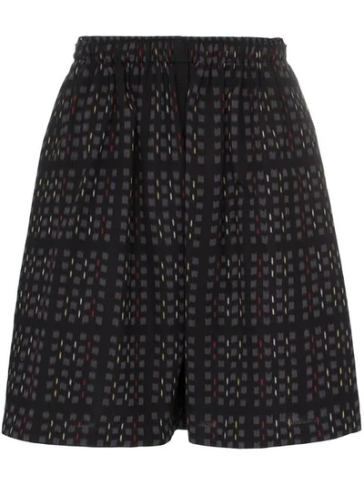 Edward Crutchley Ikat Print Checked Drawstring Shorts In Black