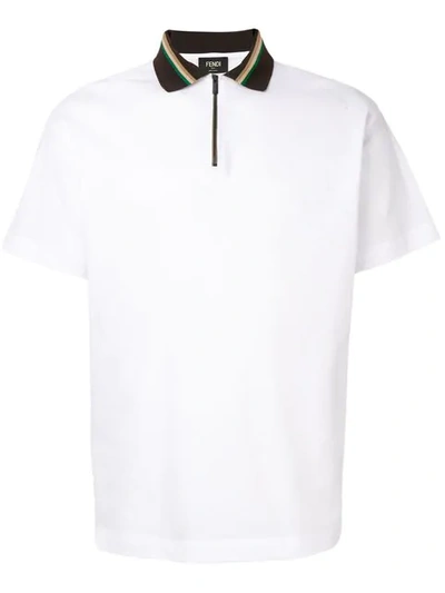 Fendi Open-knit Cotton Half-zip Polo Shirt In White