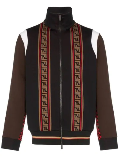 Fendi Men's Colorblock Zip-front Track Jacket In Black
