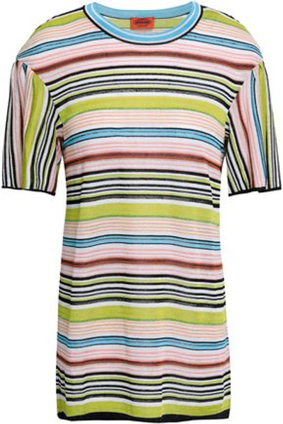 Missoni Woman Metallic Striped Crochet-knit T-shirt Lime Green