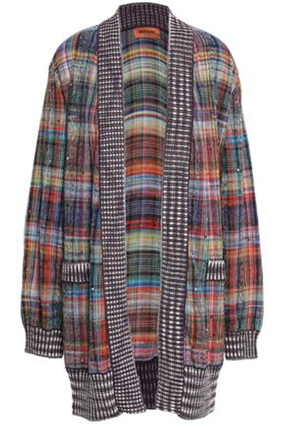 Missoni Woman Crystal-embellished Checked Cotton-blend Cardigan Violet