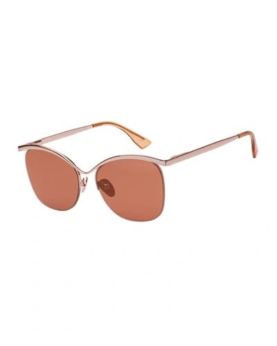 Le Specs Semi-rimless Round Sunglasses In Gold/rosegold