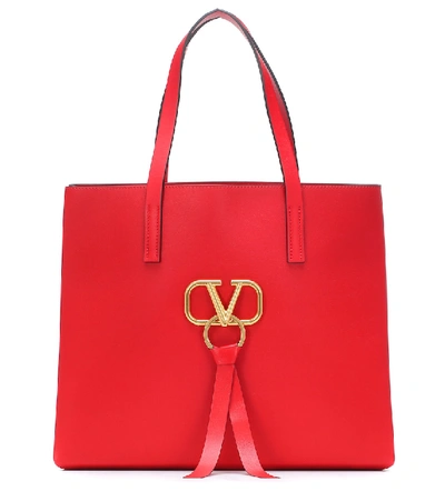Valentino Garavani Vring Leather Shopper In Red