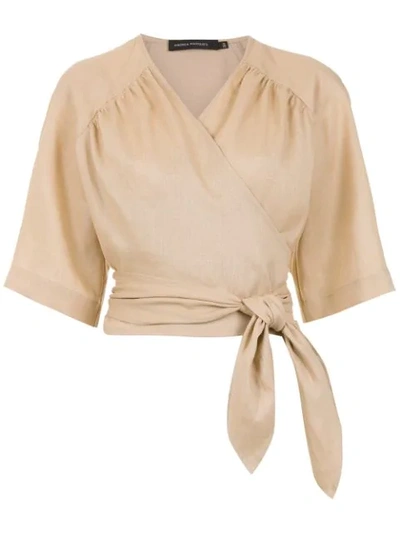 Andrea Marques Cropped Blouse In Neutrals