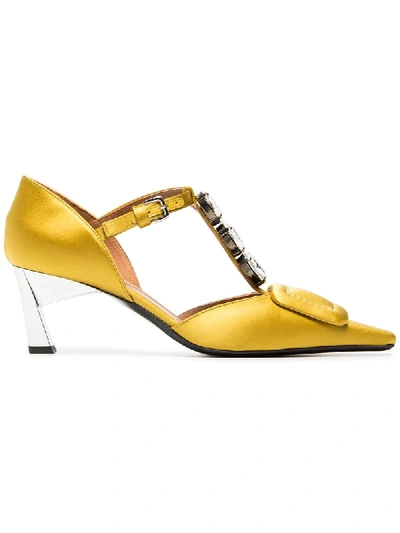 Marni Crystal And Satin Mary Jane Sandals In Yellow In Yellow/orange