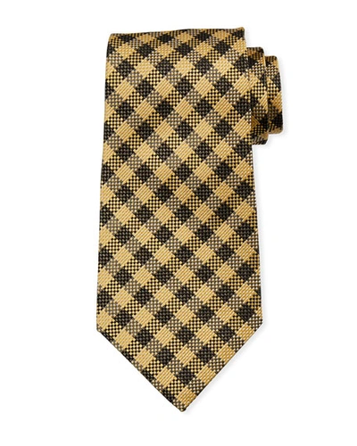 Tom Ford Gingham Plaid Silk/linen Tie, Brown