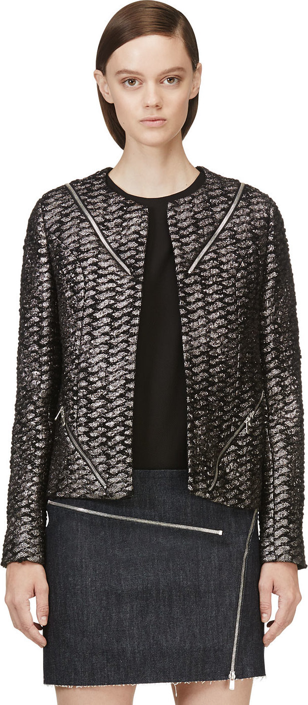Jay Ahr Black & Metallic Silver Tweed Zip Blazer | ModeSens