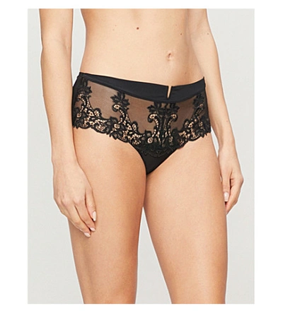 Simone Perele Saga Mesh And Stretch-lace Shorty Briefs In 016+black