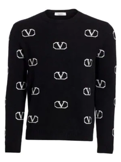 Valentino Logo Lurex Knit Cashmere Sweater In Black White