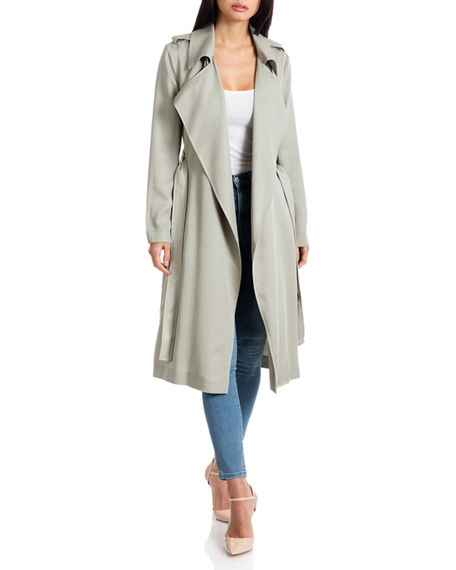 Badgley Mischka Angelina Self-tie Trench Coat In Sage | ModeSens