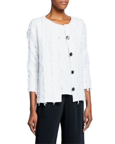 Caroline Rose Plus Size Glamour Fringe Button-front Boxy Jacket In White/silver