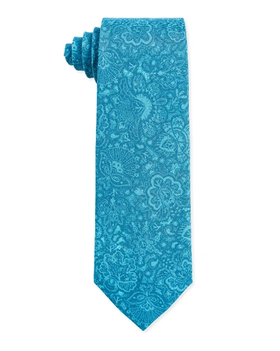 Isaia Tonal Paisley Silk Tie In Blue