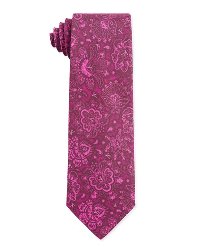 Isaia Tonal Paisley Silk Tie In Purple